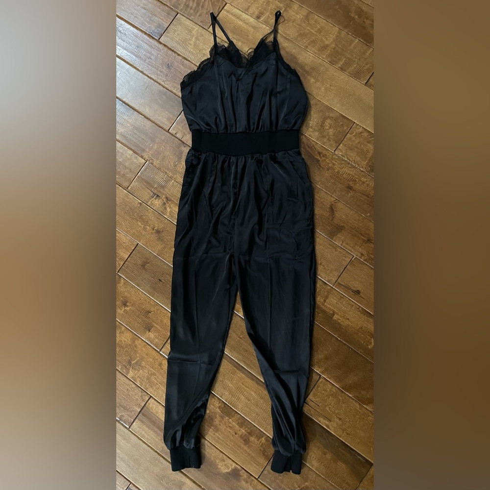 Black satin romper